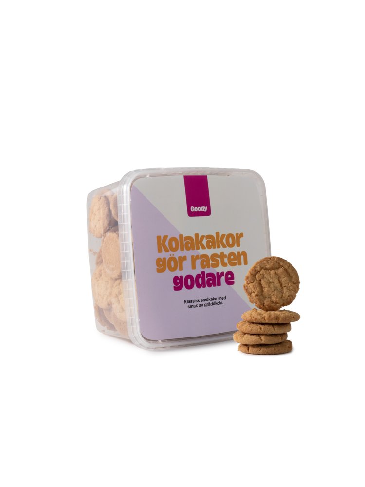Kagebøtte i plast, klistermærke, karamelsmåkager
