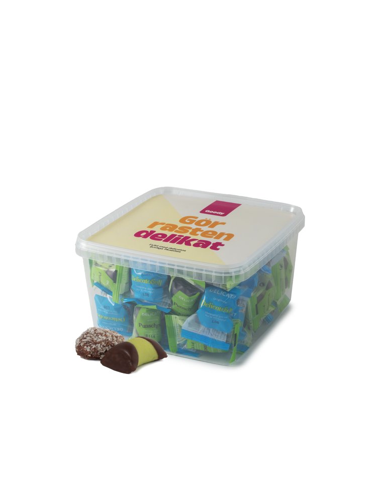 Kagebøtte i plast, klistermærke, Delicato